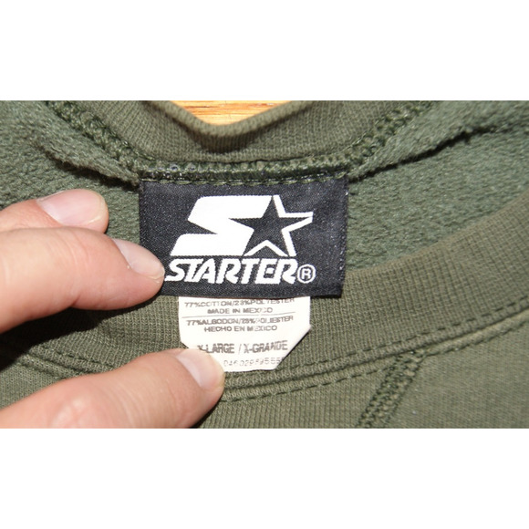 Vintage 90s Starter Faded Dark Green XL Crewneck Sweatshirt Embroider Logo - Picture 3 of 11